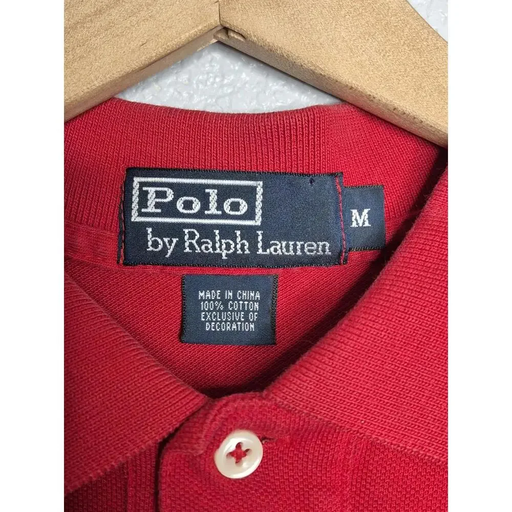 Polo Ralph Lauren Men’s Medium Red Striped Short Sleeve Polo Shirt Cotton...